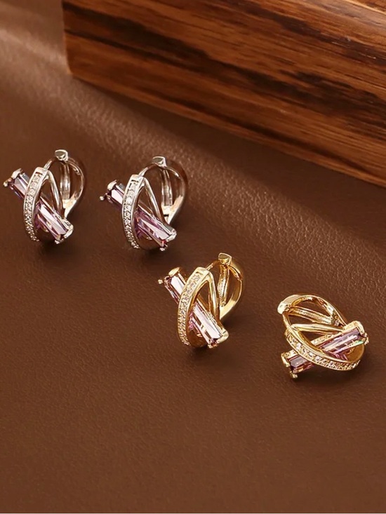 Jewelry - Lavender Crystal Accent Huggie Earrings NWT Gold Plated